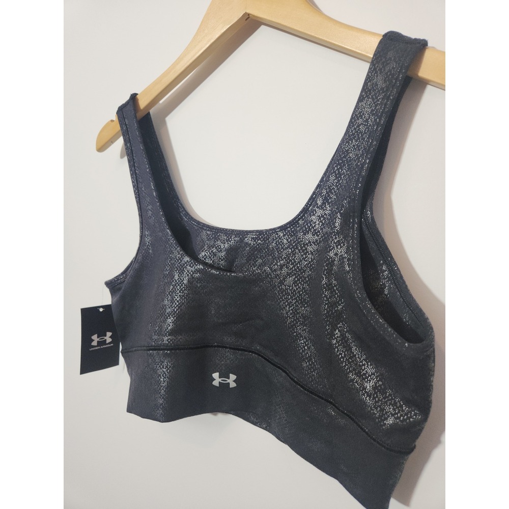 Under Armour Womens Black Metallic Print Sports Top Integrated Bra Size Large - Picture 5 of 7